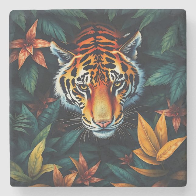 “Tiger of Mine” – Colourful Tiger Portrait Stone Coaster (Front)