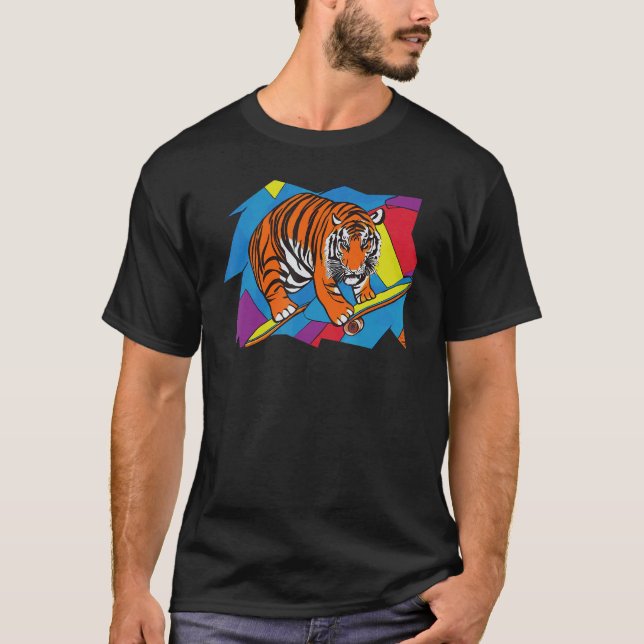 tiger on a skateboard for men and woman T-Shirt (Front)