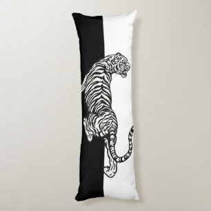 Tiger on black and white body cushion