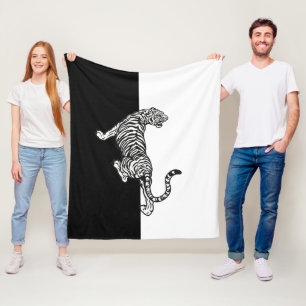 Tiger on black and white  fleece blanket