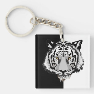 Tiger on black and white  key ring