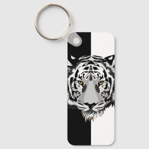 Tiger on black and white  key ring