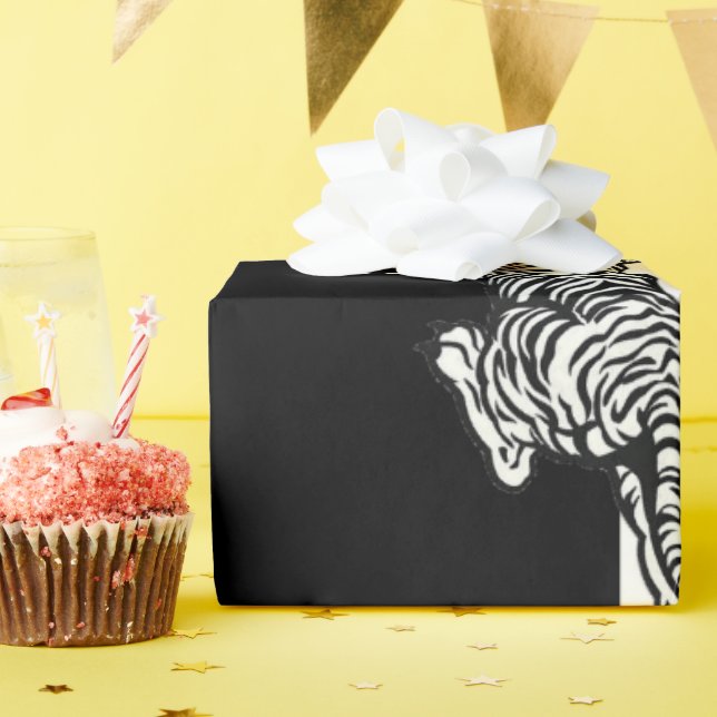 Tiger on black and white  wrapping paper (Birthday Party)