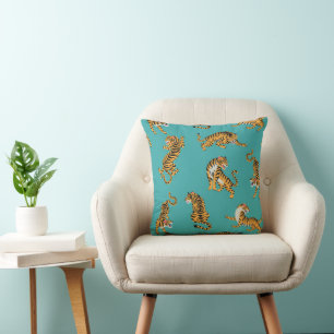 Tiger on Teal Pattern Cushion