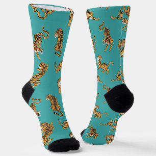 Tiger on Teal Pattern Socks