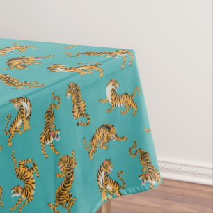 Tiger on Teal Pattern Tablecloth