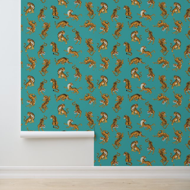 Tiger on Teal Pattern Wallpaper (Application)