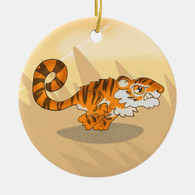 Tiger on the Hunt Ceramic Ornament (Front)