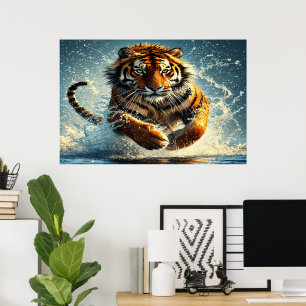  Tiger on the Turquoise Tide Poster