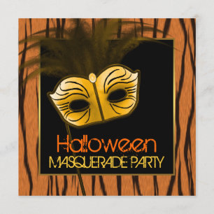 Tiger Orange Black Halloween Masquerade Party Invitation