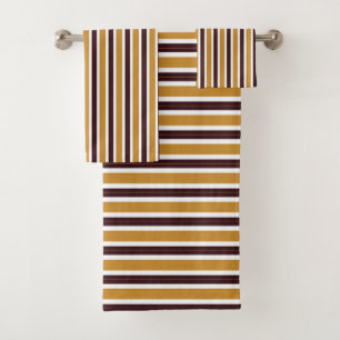 Tiger Orange, white and Dark Red stripes Bath Towel Set
