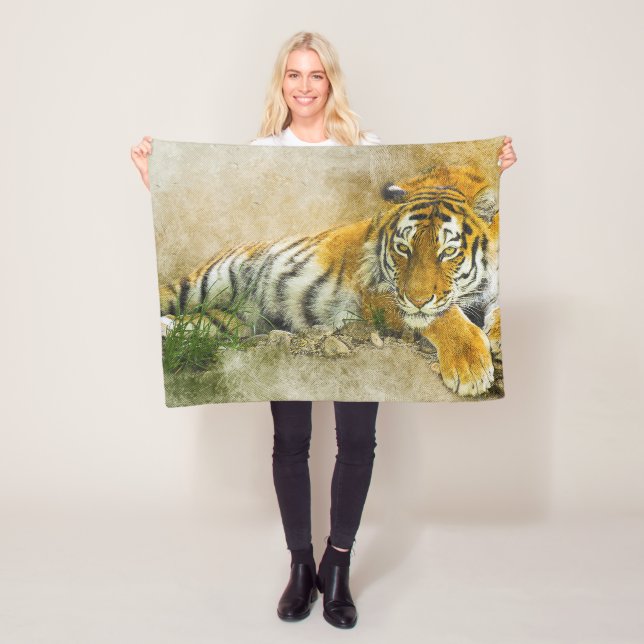 Tiger painting fleece blanket (In Situ)