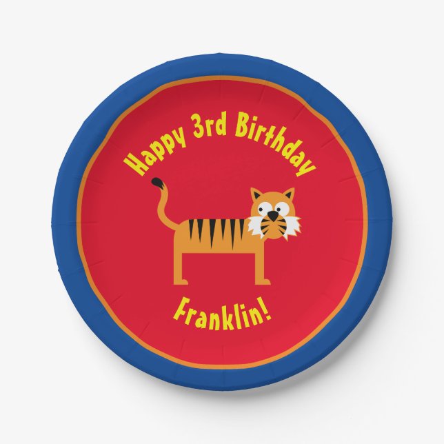 Tiger Paper Plates Animal Birthday Party (Front)