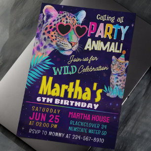 Tiger Party Animal Colorful BIrthday Invitation