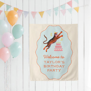 Tiger Party Animals Kids Birthday Welcome Tapestry