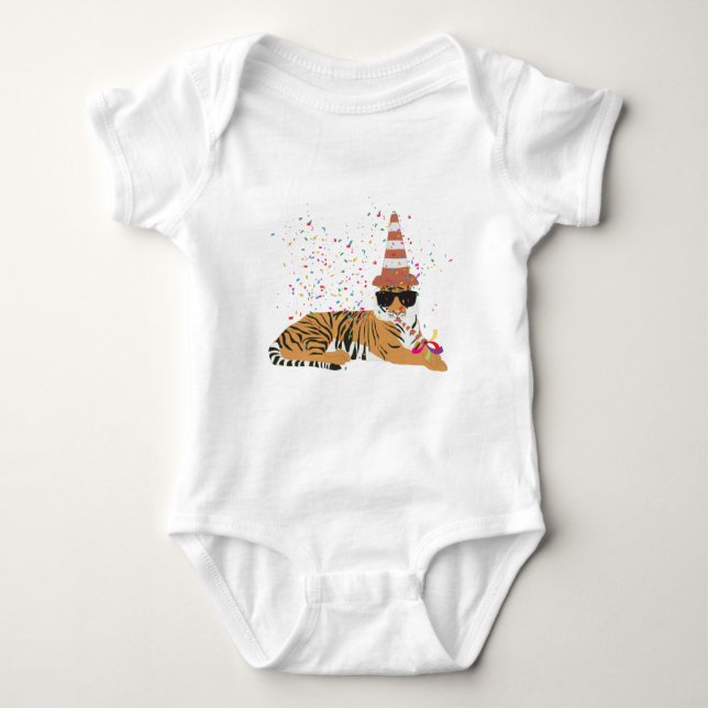 Tiger Partying - Animals Having a Party Baby Bodysuit (Front)