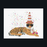 Tiger Partying - Animals Having a Party Postcard<br><div class="desc">A cute illustration of a tiger partying and having fun! Tiger wearing a traffic cone party hat and blowing party horn with confetti raining down on it. Let the celebrations begin! Perfect for anyone who loves funny animal illustrations. Ideal for a birthday gift, nursery decor, kids room art, home decor,...</div>