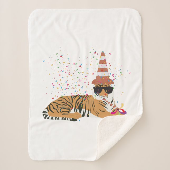 Tiger Partying - Animals Having a Party Sherpa Blanket (Front)