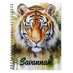 Tiger Pastel Flowers Safari Watercolor Savannah Notebook