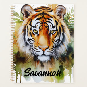 Tiger Pastel Flowers Safari Watercolor Savannah Planner