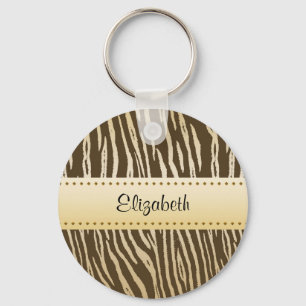 Tiger Pattern Elegant Brown Gold Animal Stripes Key Ring