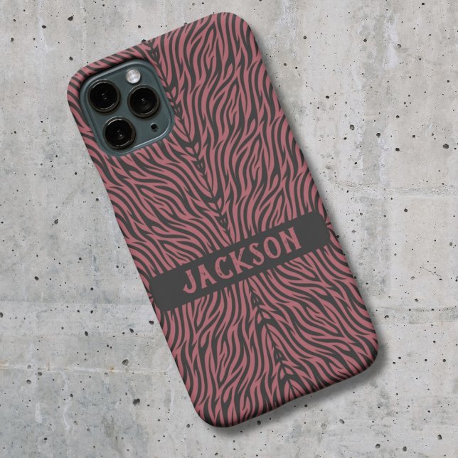 Tiger Pattern in Red and Gray with Name Case-Mate iPhone Case (Creator Uploaded)