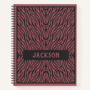 Tiger Pattern in Red and Grey with Name Notebook