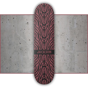 Tiger Pattern in Red and Grey with Name Skateboard