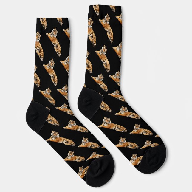 Tiger Pattern on Black Background Socks (Right)