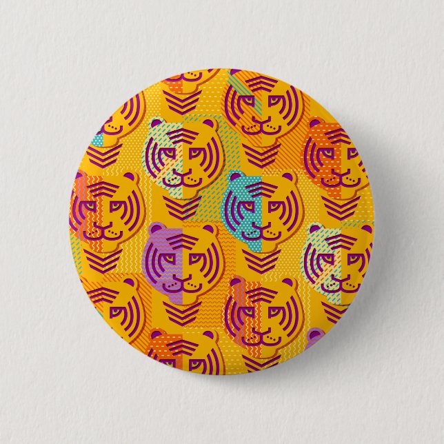 Tiger pattern on dark yellow background 6 cm round badge (Front)
