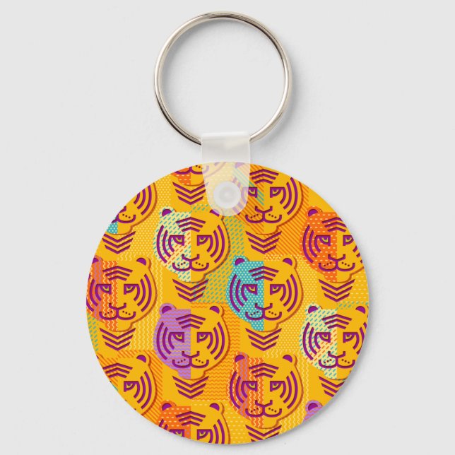 Tiger pattern on dark yellow background key ring (Front)