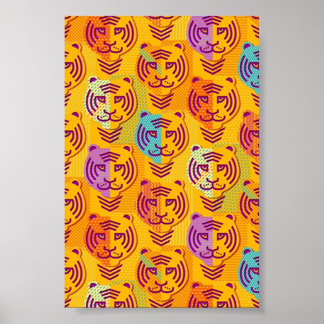 Tiger pattern on dark yellow background poster (Front)