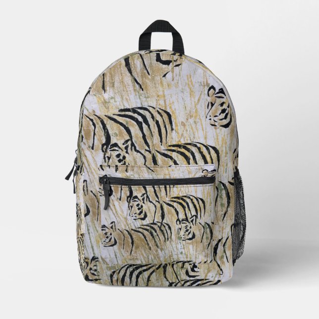 Tiger Pattern Tiger Print Printed Backpack (Front)