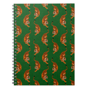 Tiger Pattern with Green Background Notebook