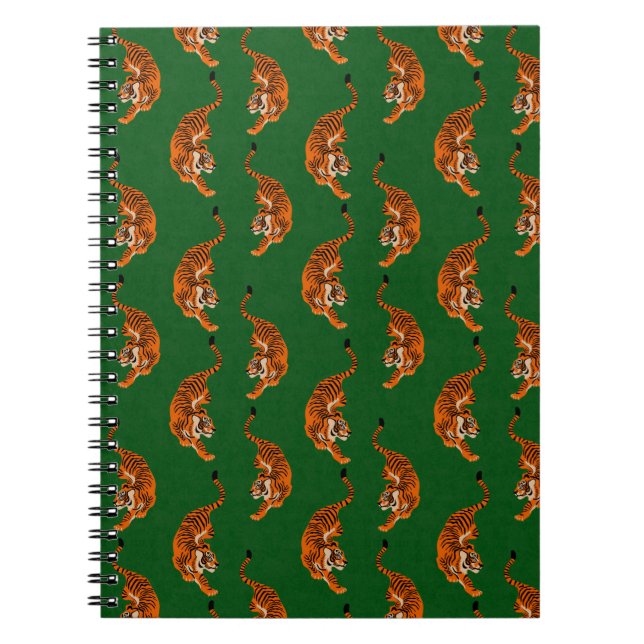 Tiger Pattern with Green Background Notebook (Front)