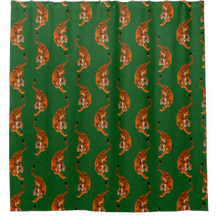 Tiger Pattern with Green Background Shower Curtain