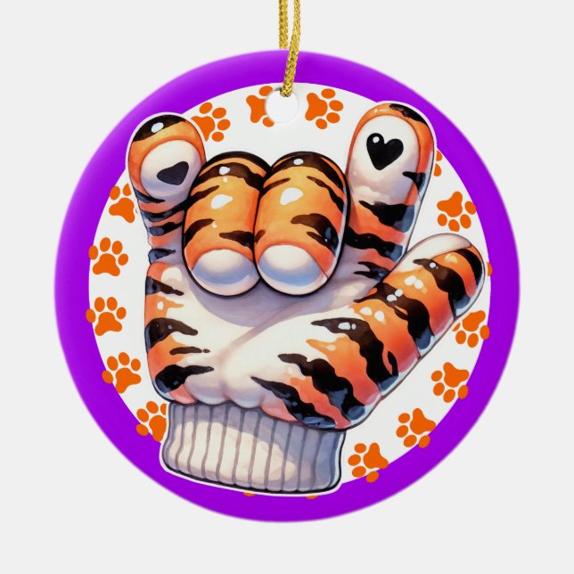 Tiger Paw ASL I LOVE YOU - SEE BACK!  Ceramic Ornament (Front)