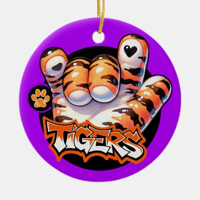 Tiger Paw ASL SEE BACK! Ceramic Ornament (Front)