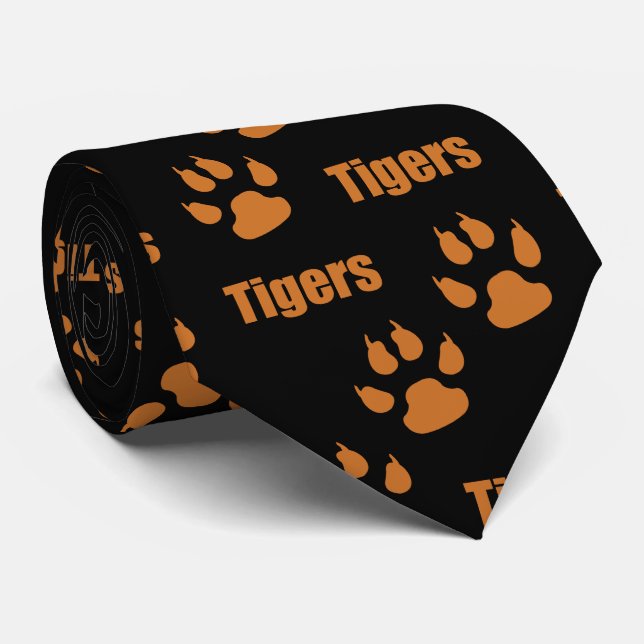 Tiger Paw Prints With Tiger Text Tie (Rolled)