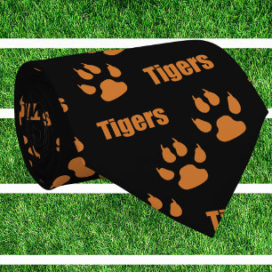 Tiger Paw Prints With Tiger Text Tie