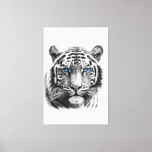 Tiger Pencil Drawing with blue eyes Canvas Print