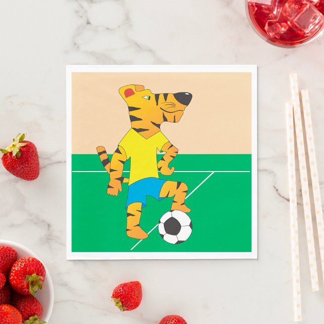 Tiger Playing Soccer Napkin (Creator Uploaded)