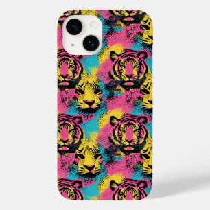Tiger Pop Art Pattern in Pink, Yellow and Blue Case-Mate iPhone 14 Case