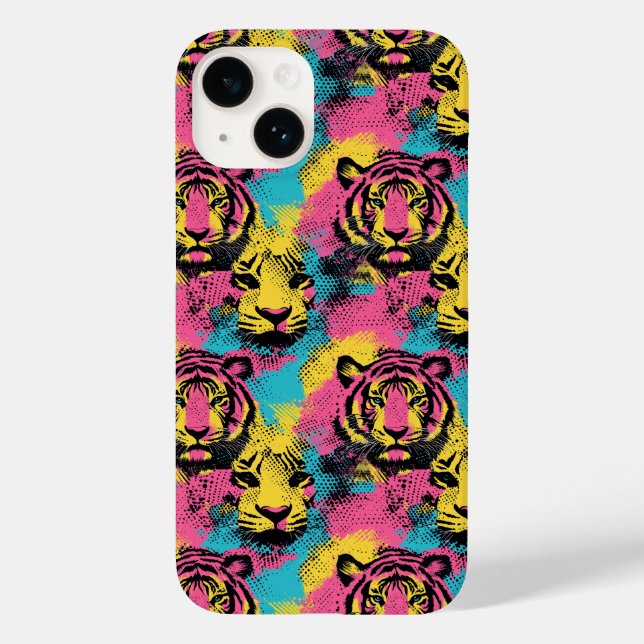 Tiger Pop Art Pattern in Pink, Yellow and Blue Case-Mate iPhone Case (Back)