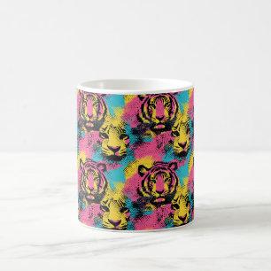 Tiger Pop Art Pattern in Pink, Yellow and Blue Coffee Mug