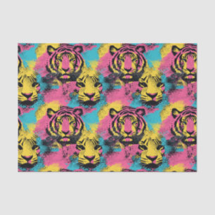 Tiger Pop Art Pattern in Pink, Yellow and Blue Tissue Paper