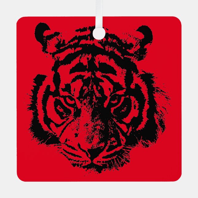 Tiger Pop Art Red Blue Black Metal Tree Decoration (Front)