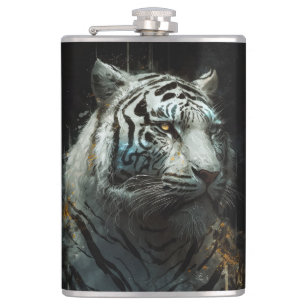 Tiger Portrait Animal Nature Wildlife Painting Art Hip Flask