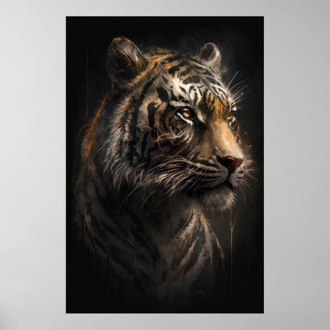 Tiger Portrait Animal Nature Wildlife Painting Art Poster (Front)
