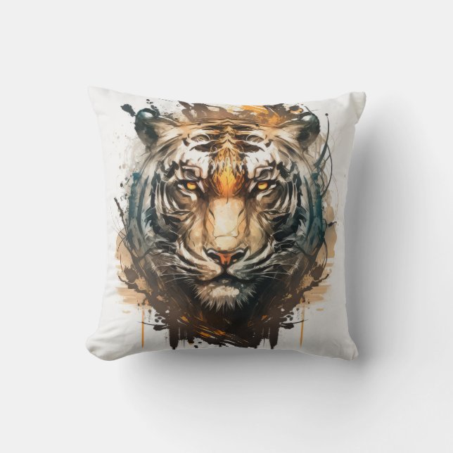 Tiger Portrait Animal Painting Wildlife Outdoors  Cushion (Front)